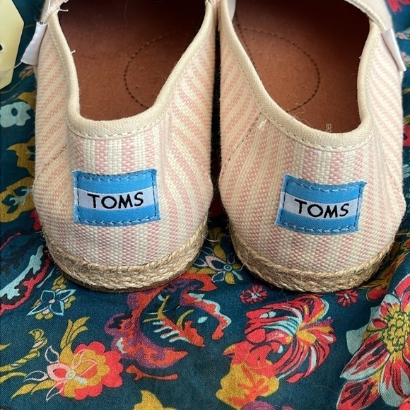 Brand New Toms Blossom Woven Stripe Rope Sole Slip On Flats Spring Pink Canvas - Picture 6 of 14